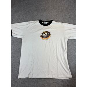 VTG 90s MGD Miller Genuine Draft Shirt Mens XL White Ringer Graphic Beer Retro